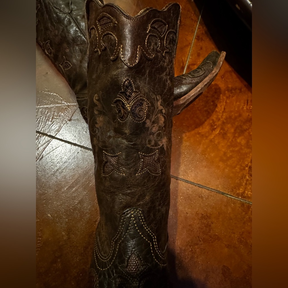 Brown Embroidered Heeled Boots - Picture 4 of 4